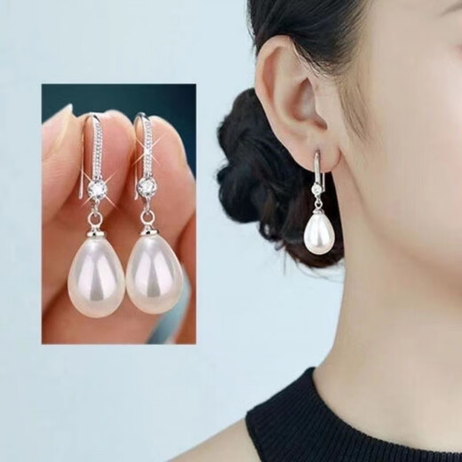 Wanmu Silver 9999 Silver Earrings Women's Temperament Pearl Ear Hooks Hypoallergenic for Old Age Sterling Silver Pearl Earrings 6.88g Solid No Hands Slow