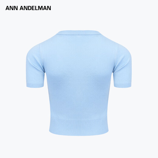 Ann Andelman offizielle Direktverkäufe Solid Color Slim Short Style Floral Schriftart Eisen Diamant gestrickt kurzärmelig T-Shirt Top für Frauen Blue XS