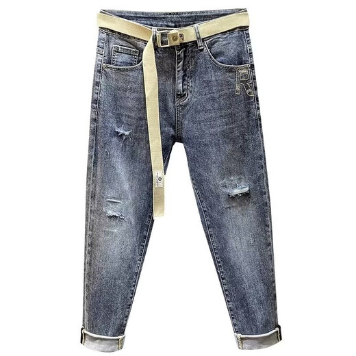 HUALIN FASHION stretch jeans men's slim feet Korean style trendy nine-point pants Yiniu 9922 blue 28