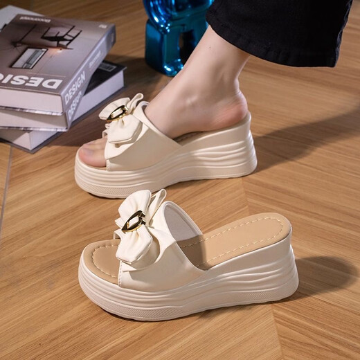 Clai de taille brisée Perle King High Talon Slippers pour les femmes Talons de semelles épaisses d'été Tour les tongs Slivers de cravate de papillon