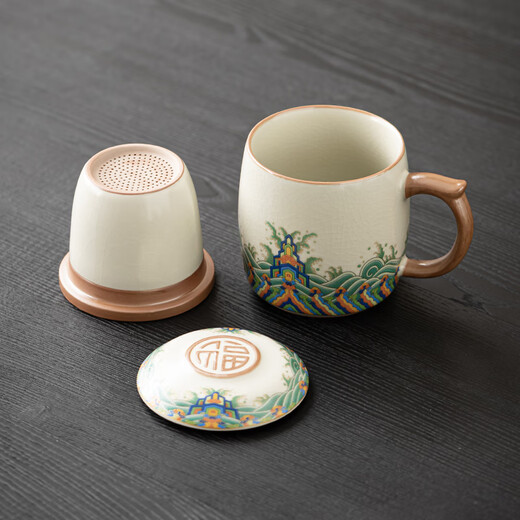 Xin Yu Li Ru Kiln Tea Cup Tea Water Separation Tea Cup Cultural and Creative Souvenir Father's Birthday Gift Men's Souvenir for Dad