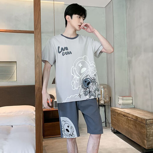 
Langsha short-sleeved pajamas men's pure cotton summer thin cotton shorts suit can be worn on the outside with large-size youth men's home clothes