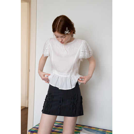 EGGKA gray design earring suit material skirt women's summer new high-waist temperament A-line armless skirt gray L