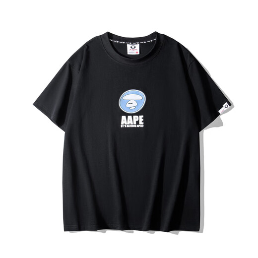 Aape日系aape潮牌男装春夏季迷彩字母猿猴印花短袖福神上衣圆领T恤女 黑色691 XL