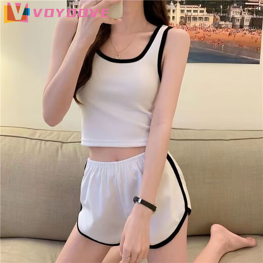 VOYDOVE三分热裤运动短裤女夏外穿跑步高腰韩版瑜伽居家休闲a字宽松ins潮 单杠黑1件【z】 L 90-110斤