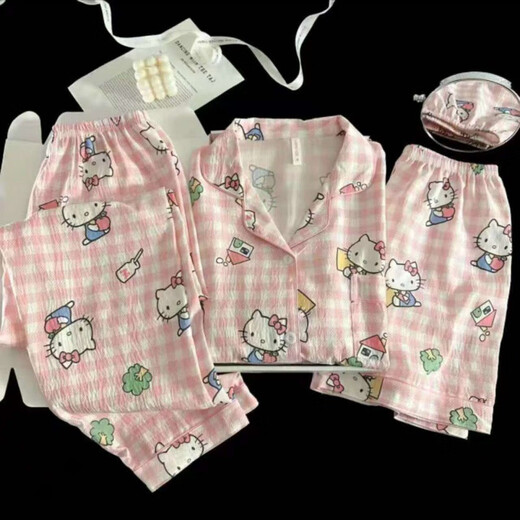 
Jingpu Fei Polka Dot Puppy Set for Women in Summer Thin Cotton Short Sleeve Home Furnishing Clothing Yunduo Cotton-9902# Star KT Cat Three-piece Set M [Suggested 75-100Jin [Jin equals 0.5 kg]]