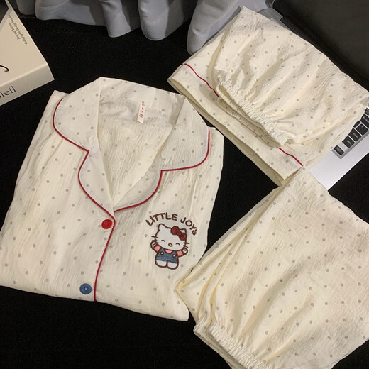 
Jingpufei cute puppy pajamas for women in summer cotton yarn three-piece home clothes Yunduo Cotton-J9901# Paradise puppy three-piece M [Suggestion 75-100Jin [Jin equals 0.5 kg]]