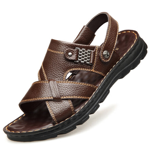 Red Dragonfly (RED DRAGONFLY) Fang Ship Store Flag [Real Cowhide] Top Cowhide Sandals for Men's Real Leather Summer and Autumn Men's Sandals for Men 9928 Brown Top Cowhide 43