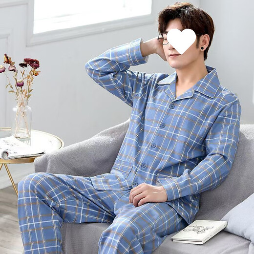 荣西图（RONGXITU）睡衣男士2025新款春秋季大码男款男生家居服长袖套装显瘦 NY12013男(纯棉) 175 L (100-130斤)