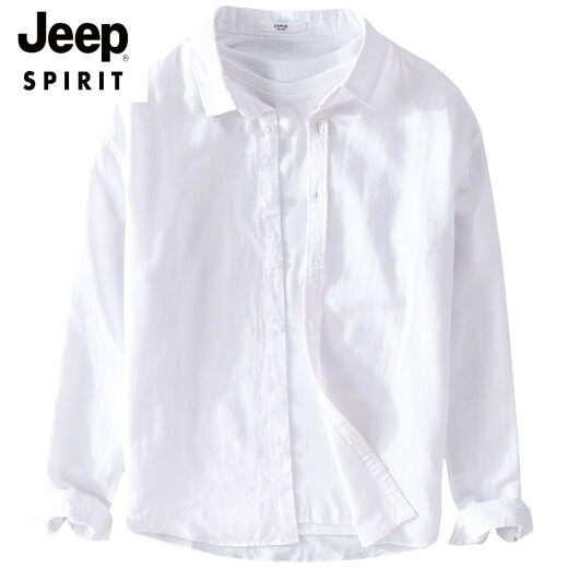 Jeep Spirit Cotton Leinen lässige Feste Farbe Großgröße Pendler Hemd Langarm Männer und Frauen Gleiche Hemd modische und vielseitige äußere Top White 9926 m Gewicht 1220