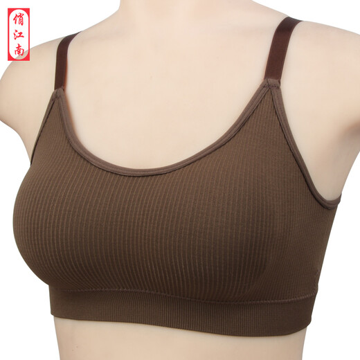 Mom's sports bra for middle-aged and elderly women without rims, vest-style push-up large size thin bra tube top summer side breast anti-sagging sleep full cup middle-aged women and the elderly universal dark coffee one size fits all (suitable for 80-140 Jin Jin equals 0.5 kg)