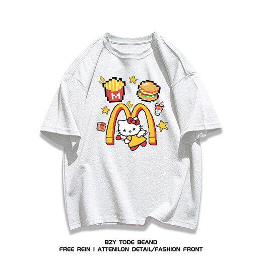 Nukm Heavy Cotton American Modemarke Cartoon Hellokitty Kurzärmelte T-Shirt Männer und Frauen Sommer Casual Mode Tops Ins reine Baumwolle 1416 Pommes Kelly Cat Dragon Fruchtfarbe s