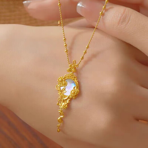 Fat Donglai's same style 18K gold small gourd necklace, Laofengfeng gold color female 18k color gold clavicle chain 2025 new fugitive princess ribbon bow necklace