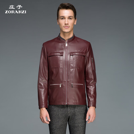 Zoranzi Zhuangzi Spring y Autumn Spring y Autumn Motorcycle Chaqueta de cuero para collar Crimson Men's Collar Chaqueta versátil LMQ12625 Crimson-LMQ12625 L 180/100a