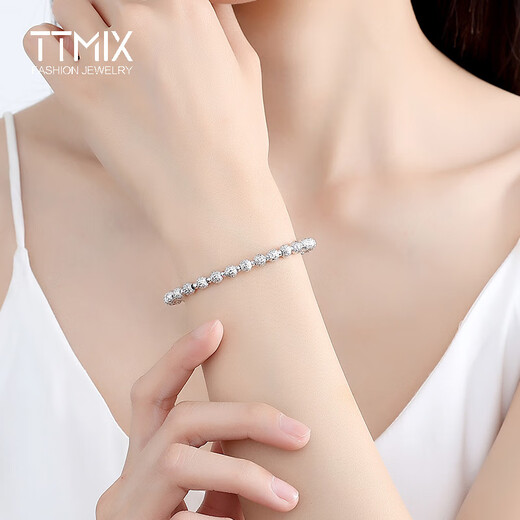 TTMIX oval platinum bracelet chain pt950 platinum transfer beads round bead bracelet for girlfriend 12.9-13.1g thick 5.0mm