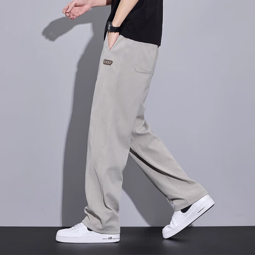 
EGMO ice silk casual pants for boys summer thin breathable wide-leg long pants for men 2025 new loose straight sports pants black 6623 2XL