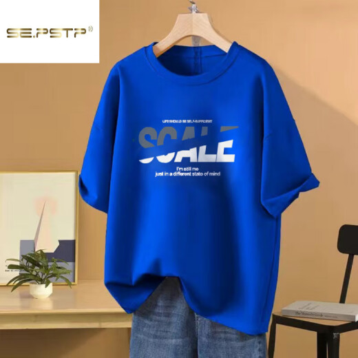 夏典素订女王（SE.PSTP）重磅100纯棉短袖t恤女2025新款夏季休闲百搭宽松大尺码半袖上衣潮 1047#藏青色【100%纯棉】今年流 S 【建议80-100斤】