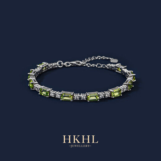HKHL with certificate 925 silver natural peridot bracelet for women emerald lucky bracelet birthday gift natural peridot bracelet certificate + light luxury gift box