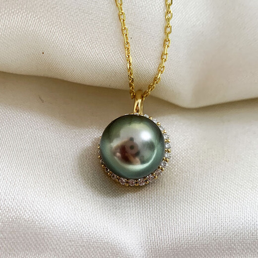 Fat Donglai's same Tahitian pearl pendant, French black necklace, 18K gold jewelry, Valentine's Day and Chinese Valentine's Day girls, gray DZK-0520