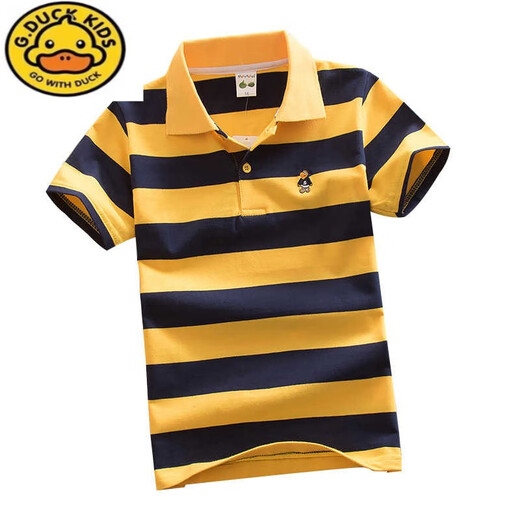 G.DUCKKIDS children's clothing boys summer clothes children's short-sleeved T-shirt medium-large children's pure cotton striped bottoming shirt lapel baby half-sleeved T-shirt trend 1391 one size cm