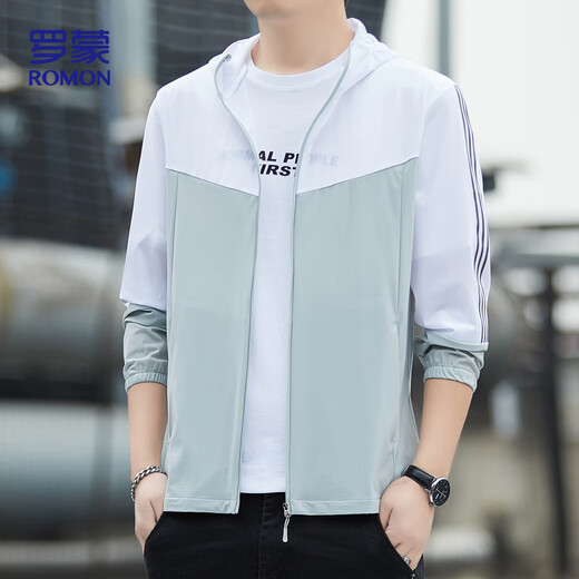 ROMON sun protection jacket for men summer ice silk breathable casual outdoor anti-UV fishing jacket for men 1226A light gray 2XL