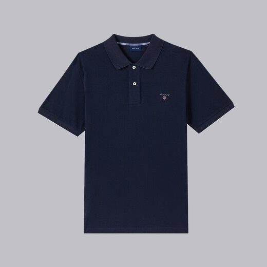 GANT/GANT 100% cotton summer men's casual fashion printed logo lapel short-sleeved T-shirt POLO shirt 410 navy L