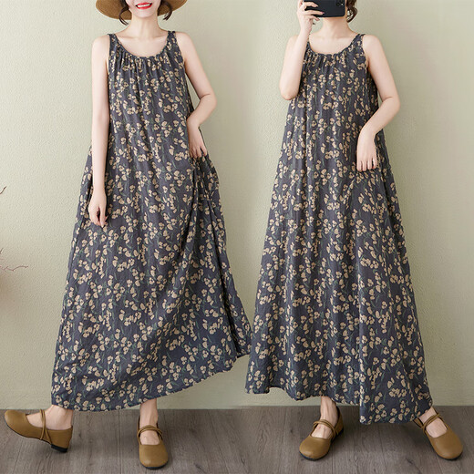 Jiandang Ropa para mujeres de gran tamaño Fat MM Spring and Summer Relajada Falta de Vacaciones Vacaciones Vacaciones Falda literaria Simple 2601 Gray Medium Grey XL [140-160Jin [Jin iguala 0.5 kg]]]