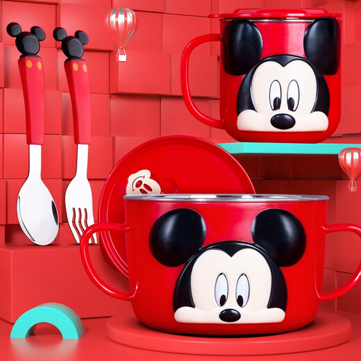 Kinderschale Anti-Fall und Anti-Scenening mit Griffbabysspezifische Mahlzeiten und Trinken von Suppenstrohschalen Grundschülern Suppenschüsselgeschirr Set 4877 Mickey Blue 580ml