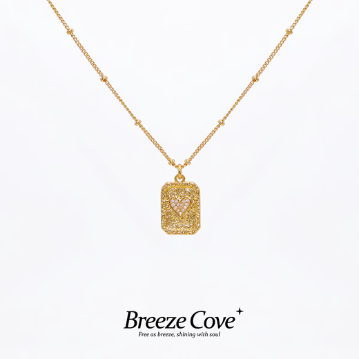 Shien BreezeCove gilt love small fragrance pendant necklace plated with 18K gold texture clavicle chain 18K gold plated model in stock