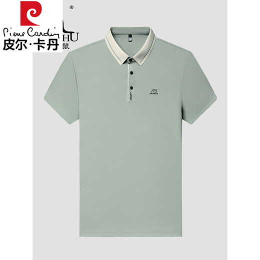 皮尔卡丹冰丝短袖t恤男士中年翻领透气薄款宽松休闲POLO衫爸爸装半袖体恤 16821黑色 M 165 建议90-120斤