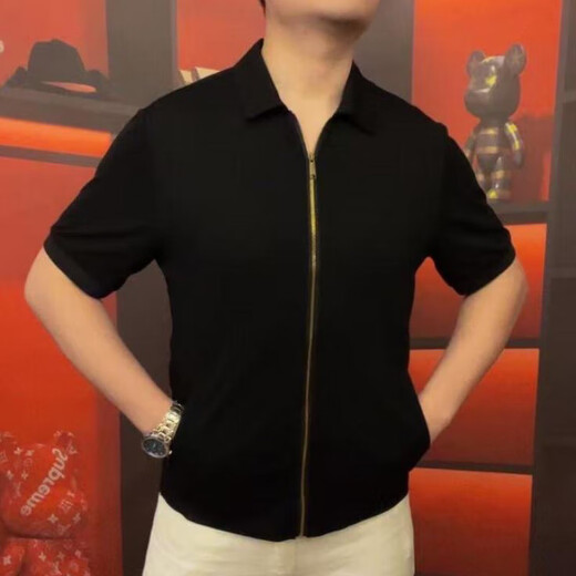 蕉京天骏百货男翻领开衫拉链款短袖商务休闲休闲百搭高品质半袖OP3889 M  48(100-125斤)