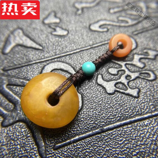 Tianxi Hong Kong and Macao light luxury high-end quality beeswax raw stone Tibetan safety buckle side hanging pendant accessories southern red turquoise Shidu raw mineral 1049 beeswax Tibetan safety buckle