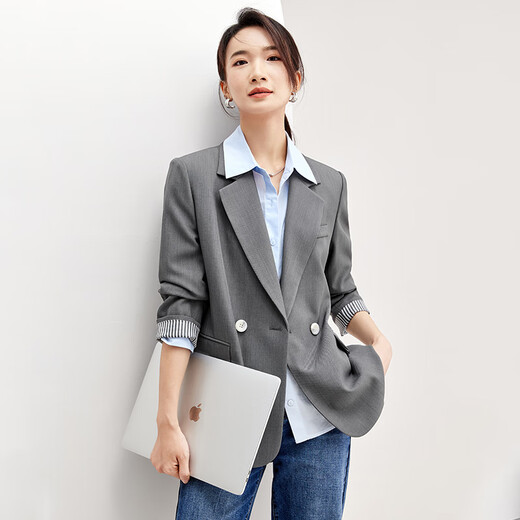 Shangdubila temperament commuting professional small suit for women autumn versatile high-end suit casual jacket gray M