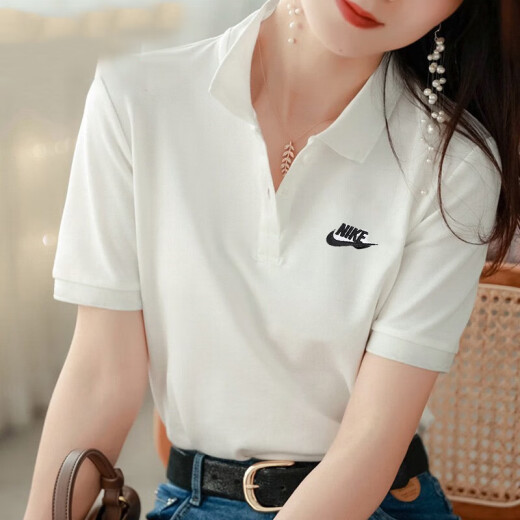 耐克（NIKE）翻领女士短袖2025春夏透气纯棉t恤半袖CJ4457 FN3895-100 S 100-120斤