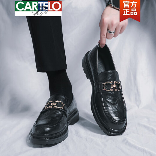 Cartelo Véritable mocassins en cuir moctures masculines Chaussures des hommes de printemps de printemps British Casual Leather Version coréenne des hommes 3518 Black T.S.L Style 41