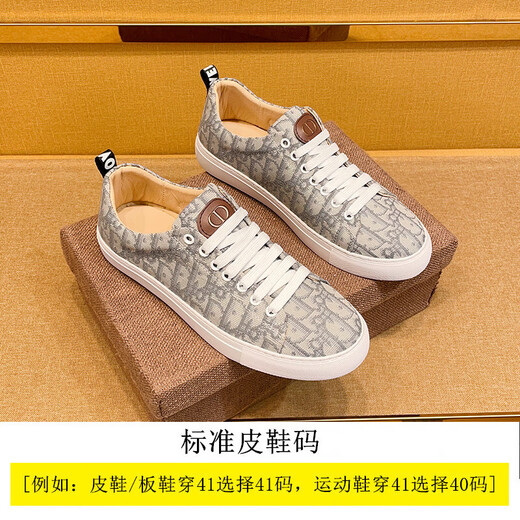 OLJ men's shoes 2025 summer new trendy brand canvas shoes lightweight soft-soled printed men's shoes breathable and versatile casual shoes men's gray (leather shoes size is one size larger) 38