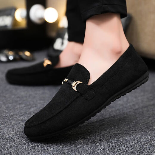 Yiliangying Doudou Shoes Men's Spring 2024 Nuevo mate de cuero de terciopelo inverso y pedaleo Pequeños zapatos de cuero me encantan los zapatos de conducción D753 Azul, disparo pequeño, gran tamaño 39