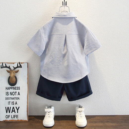 
G.DUCKKIDS little yellow duck children's clothing boys summer suit handsome children's suit summer Korean version one-year-old clothes baby boy dress striped suit + tie 90 size 1-1 and a half years [80-90cm]