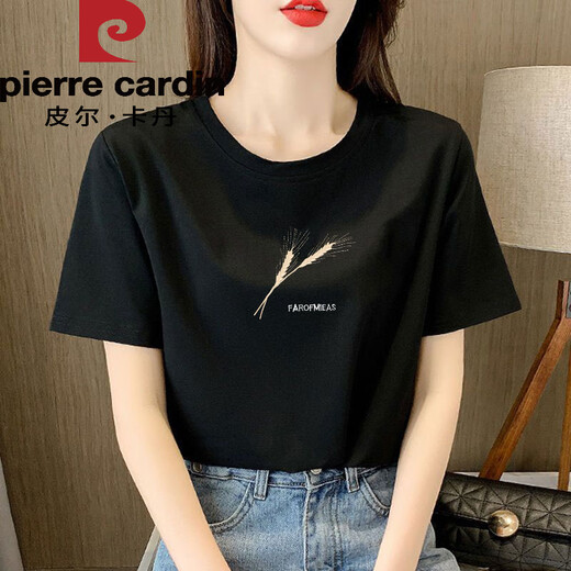Pier Cardin light pink pure cotton short-sleeved T-shirt for women, loose temperament, age-reducing printing, half-sleeved summer suit 2025 new top 6172 leather powder short-sleeved M (recommended 80-105Jin [Jin equals 0.5 kg])