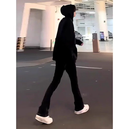 迪伽达黑色柳叶弯刀牛仔裤子男士春秋夏季款痞帅弹力美式高街直筒微喇裤 DFFS-701黑色 S