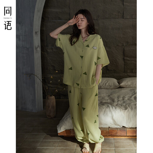 同语年新款睡衣女夏季梭织短袖套装可外穿女士夏天家居服 女士-Z3892 M 160 （身高155-163cm，体重90