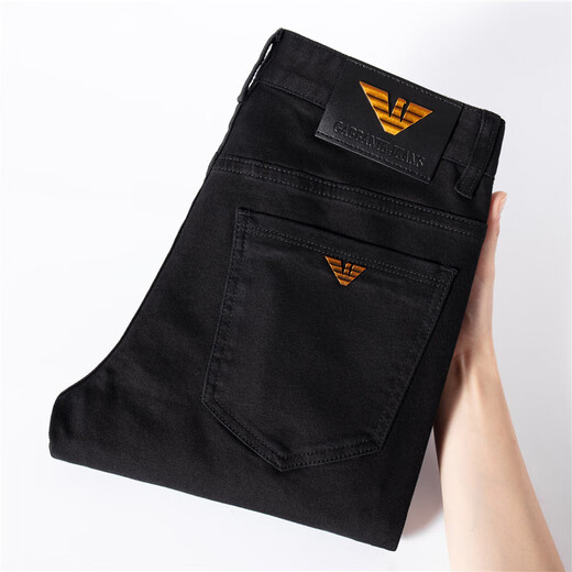 Falamone Armani High-End Pure Black Jeans Männer Frühling und Herbst Neue koreanische Stil Trendy Marke Slim Small Feet Hosen Männer rein weiße AMN690 Viersaison Modell 32 2 Fuß 5 Taillenumfang