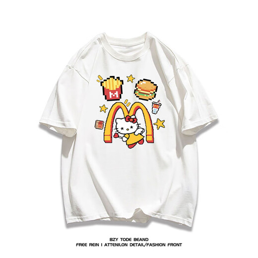 Nukm Heavy Cotton American Modemarke Cartoon Hellokitty Kurzärmelte T-Shirt Männer und Frauen Sommer Casual Mode Tops Ins reine Baumwolle 1416 Pommes Kelly Cat Dragon Fruchtfarbe s