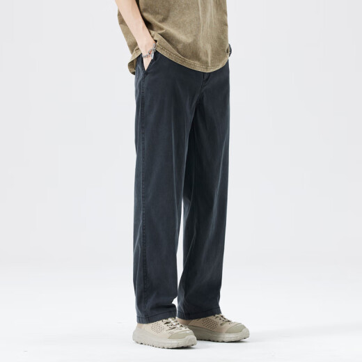 Queli tiansi denim pantalones casuales para los hombres delgados de verano de los hombres pantalones rectos sueltos para hombres pantalones de seda de hielo nuevos pantalones para hombres tmyc-1048-negros l