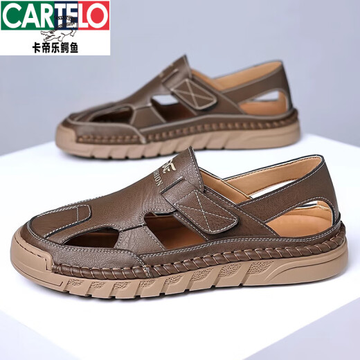 Sandalias de cocodrilo Katile Sandalias para hombres Summer de botella de nuevo estilo de estilo fuera de los zapatos de playa de cuero de cuero genuino sandalias de cuero para hombres cómodos y resistentes al desgaste [mismo modelo en el centro comercial] 9197 Amarillo 40