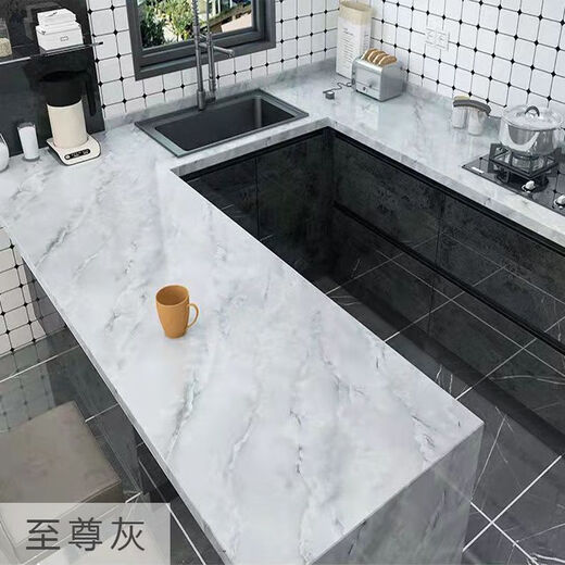 Épaissison étanche et étagères à l'huile Autocollants en marbre auto-adhésifs à haute température Armoire de poêle de bureau Autocollants de rénovation à la maison [Autocollants à l'huile-13701 Jade noir et blanc, largeur 0,8 m * 5m de long]
