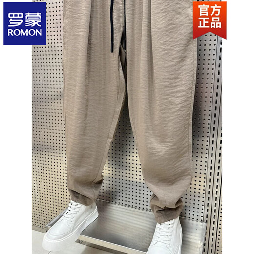 罗蒙（ROMON）2025夏季新款棉麻透气垂感休闲裤男潮流褶皱哈伦裤宽松萝卜裤 黑色 2XL