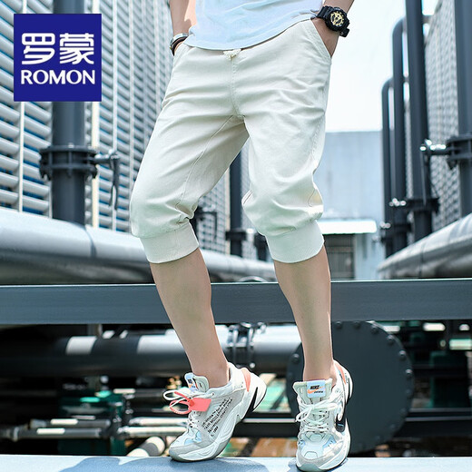 罗蒙（ROMON）五分休闲束脚裤男夏季外穿韩版潮流薄款宽松运动五分中裤哈伦裤潮 210黑色 M