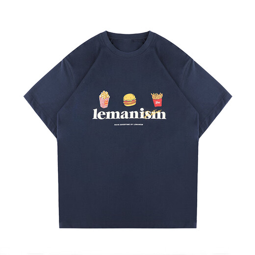 LEMANISMlemanism短袖T恤男美式汉堡薯条宽松百搭280g重磅纯棉半袖体恤衫 藏青色 M