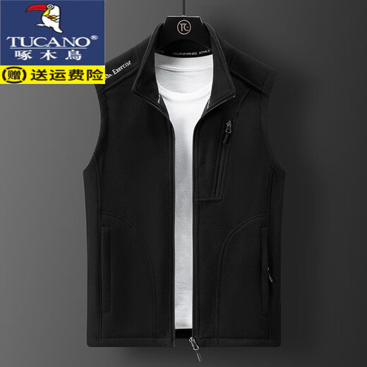 啄木鸟（TUCANO）情侣摇粒绒马甲男女秋冬季无袖坎肩抓绒背心户外保暖开衫立领外套 9277男-深灰 3XL